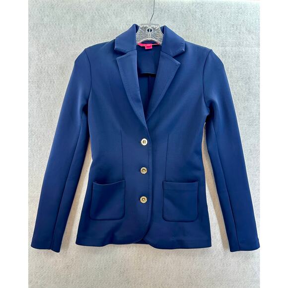Lilly Pulitzer Braylee Size XXS Blazer Pockets Buttons Scuba Pointe Pockets Blue - Picture 1 of 7